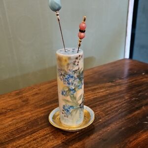 Floral Ceramic Incense Holder with Gold Accents